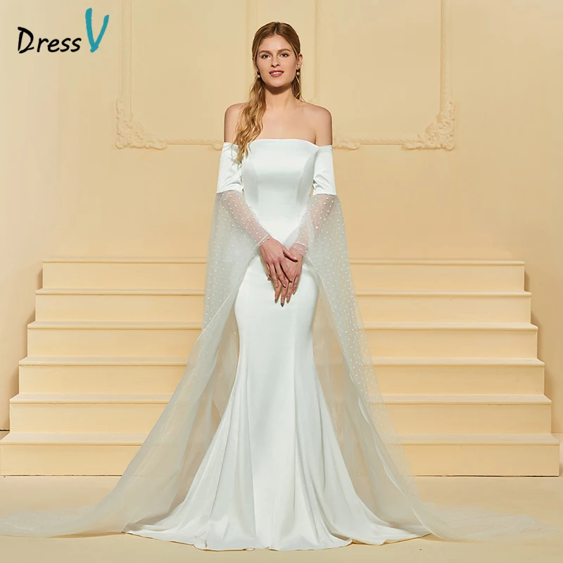 

Dressv Long Ivory Wedding Dress Off The Shoulder Mermaid Court Train Backless Long Sleeves Custom Wedding Gown Wedding Dress