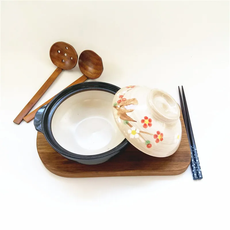 Японский ручная роспись Сакура один литиевый фарфор маленький глиняный керамическая кастрюля для приготовления пищи плоское дно Мультиварка риса 500 мл