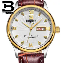 Швейцария мужские Наручные Часы luxury brand часы БИНГЕР световой Кварцевые Наручные Часы кожаный ремешок Водонепроницаемый B603B-10
