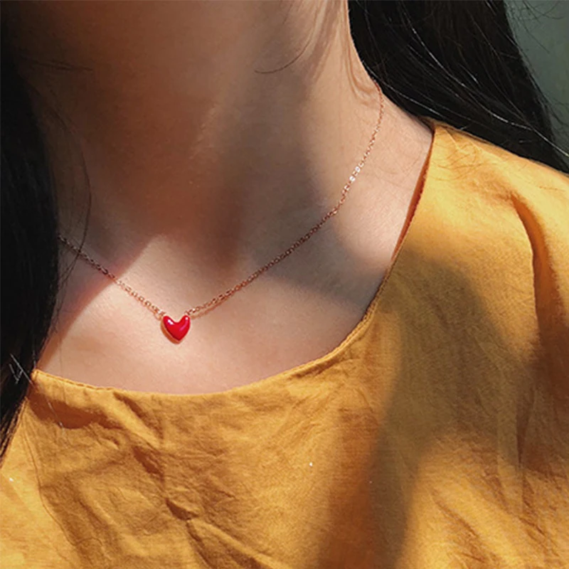 

S925 Silver Chain 2019 Fashion Simple Red Love Heart Clavicle Chains Gold Necklace for Women Wedding Bridal Charm Jewelry
