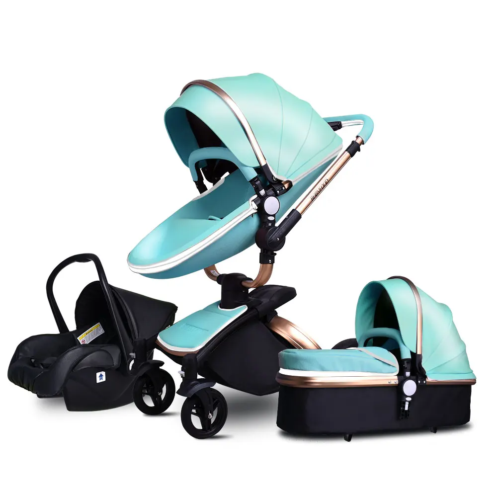 3 IN 1 green 3 25 долл. США Купоны! babyfond кожа коляска Роскошные Детские коляски 3 в 1 складной kinderwagen Детские коляски ребенок коляска отправить бесплатные подарки - Цвет: 3 IN 1 green 3