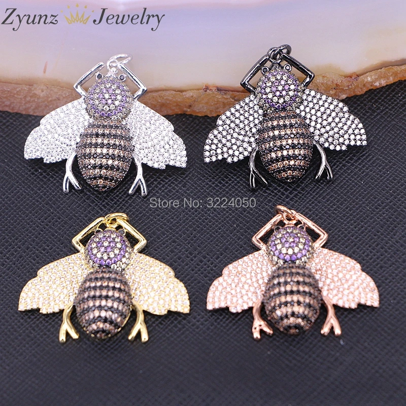 5 шт. zyz175-9187 Micro Pave CZ пчелы Подвески пчела кристалл насекомых Талисманы Цепочки и ожерелья подвеска ювелирные изделия