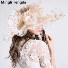Новинка, Свадебные шляпы из органзы для женщин, элегантные вуалетки, Свадебные шляпы с цветами и шляпки с бантом, свадебные аксессуары mingli Tengda
