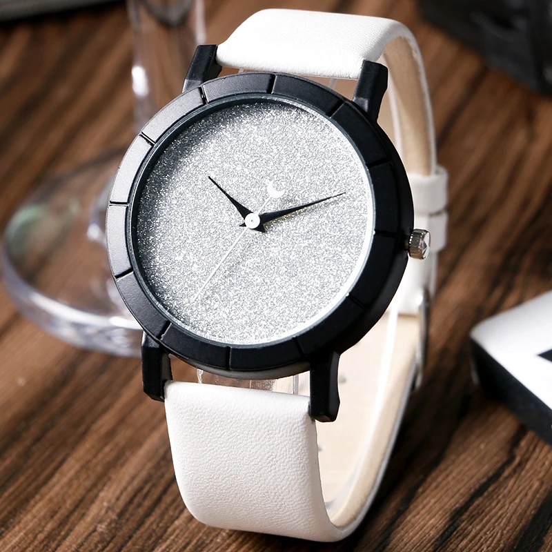 Fashion Trendy Wrist Watch Leather Band Blooming Glitter Design Dial
