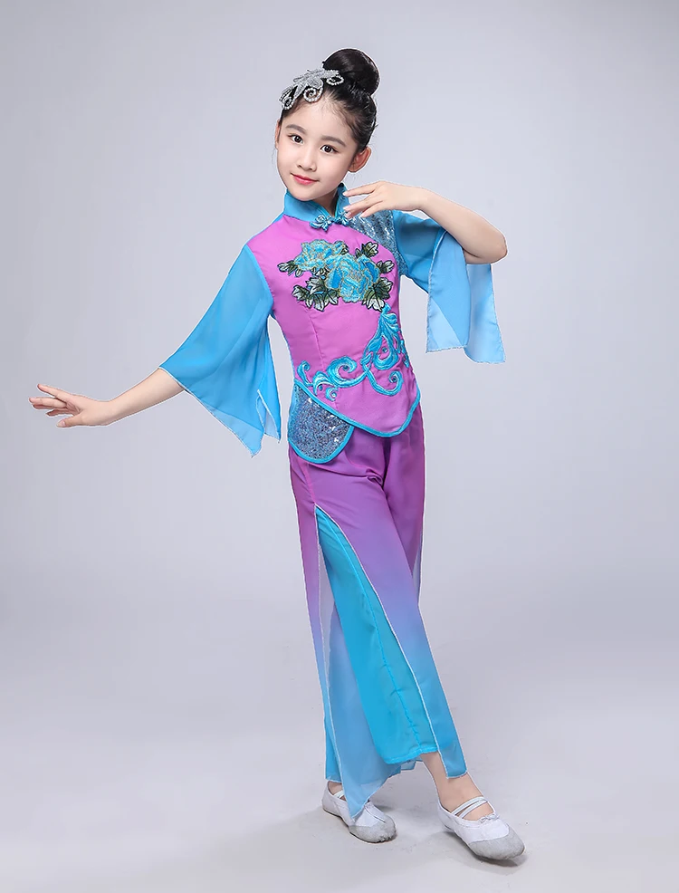 Классический детский костюм для танцев Yangko, одежда для взрослых, китайский народный танец, одежда для выступлений, Одежда для танцев, традиционный зонтик, наряд для танцев 5