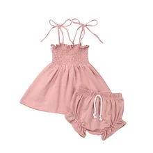 Эксклюзивная Одежда для девочек топы для новорожденных девочек, однотонное платье+ шорты, штаны, одежда Летний Сарафан