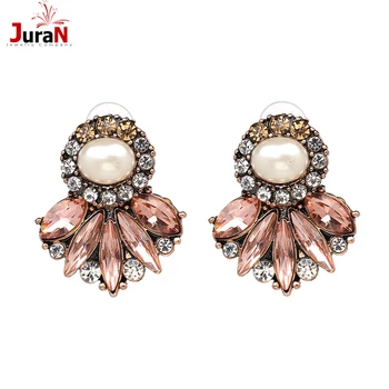 

JURAN 2019 New Fashion Trend Statement Jewelry Flower Shape Crystal Luxury Simulated-pearl Stud Earring For Women Factory J50051