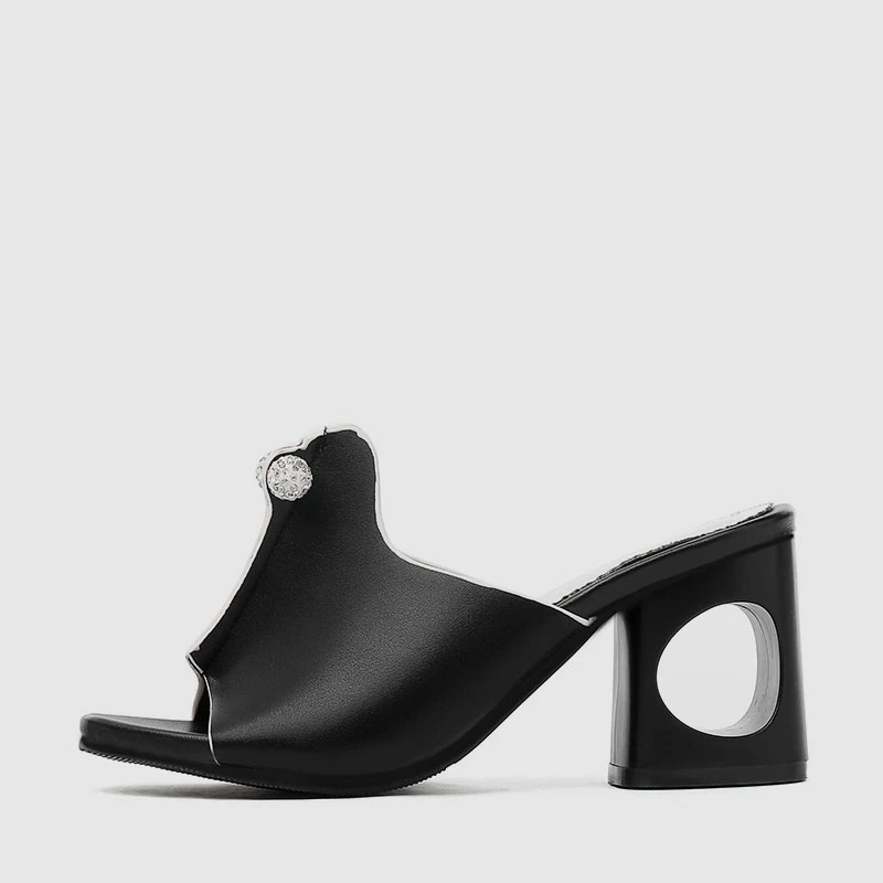 DoraTasia/Новинка; лаконичные женские черные босоножки; коллекция года; элегантные летние туфли с открытым носком на высоком каблуке; женские шлепанцы с украшением; большие размеры 32-48