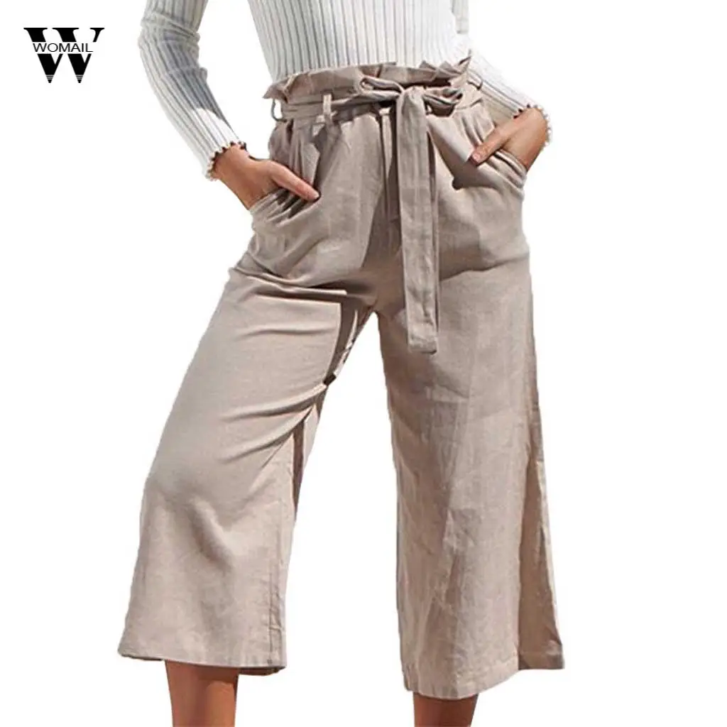 belted linen rayon wide pants
