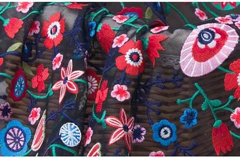 

5yards heavy embroidered lace fabric with multi-color flowers, tulle lace fabric with colorful embroidery, red roses and daisy