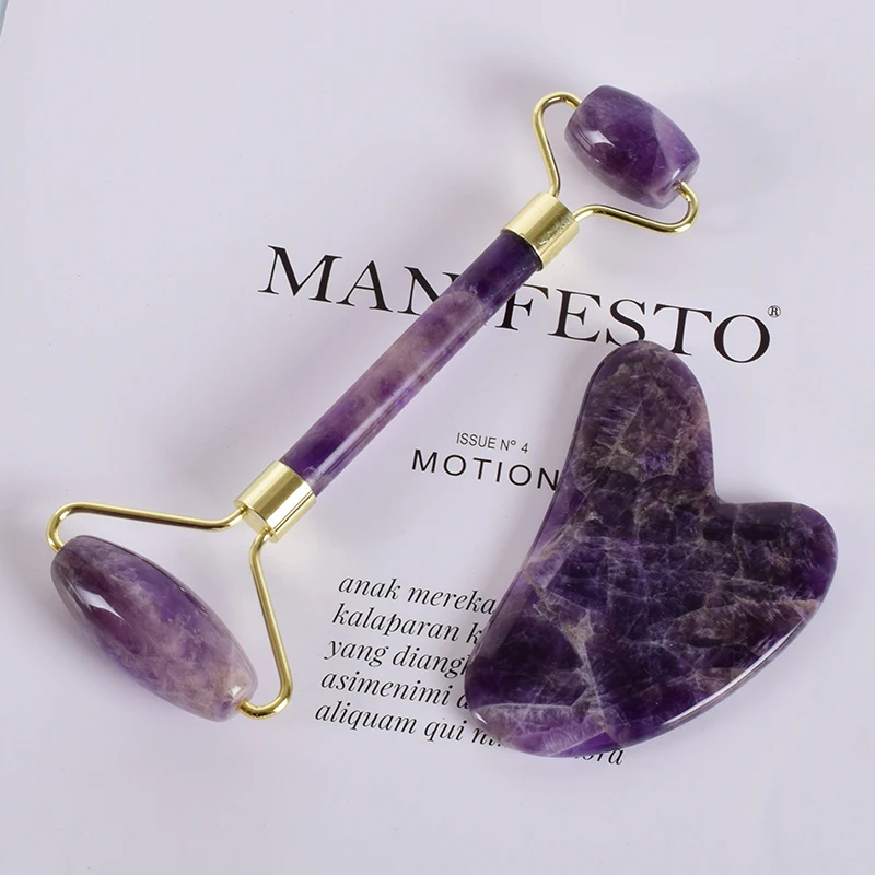 Amethyst Face Roller Gua Sha Tool Set Facial Neck Massage Natural Stone Jade Roller Slimming Anti Wrinkle Cellulite Beauty Amethyst Face Roller Gua Sha Tool Set Facial Neck Massage Natural Stone Jade Roller Slimming Anti Wrinkle Cellulite Beauty