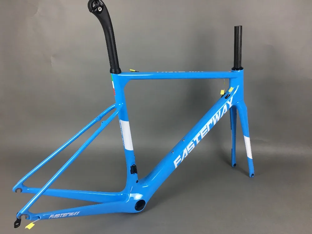 Flash Deal light blue 2018 TAIWAN FASTERWAY classic carbon road frameset UD weaves carbon bike frame:Frameset+Seatpost+Fork+Clamp+Headset 69