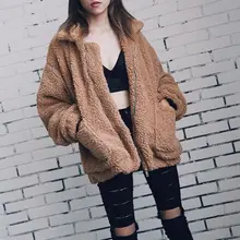 Elegante abrigo de piel sintética para mujer 2018 otoño invierno cálido suave cremallera chaqueta de piel para mujer abrigo de felpa bolsillo Casual Teddy prendas de vestir