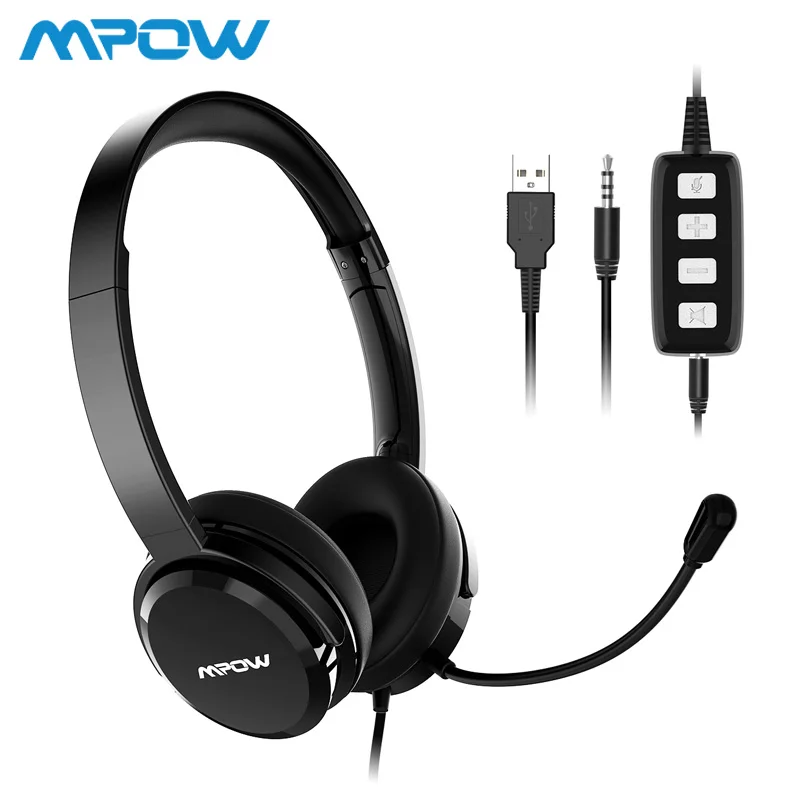 

Mpow HC2 Wired Headphones With Mic For Call Center Skype 3.5mm Jack Plug/ USB Moise Reduction Headset For PC Laptop Tablet MP4
