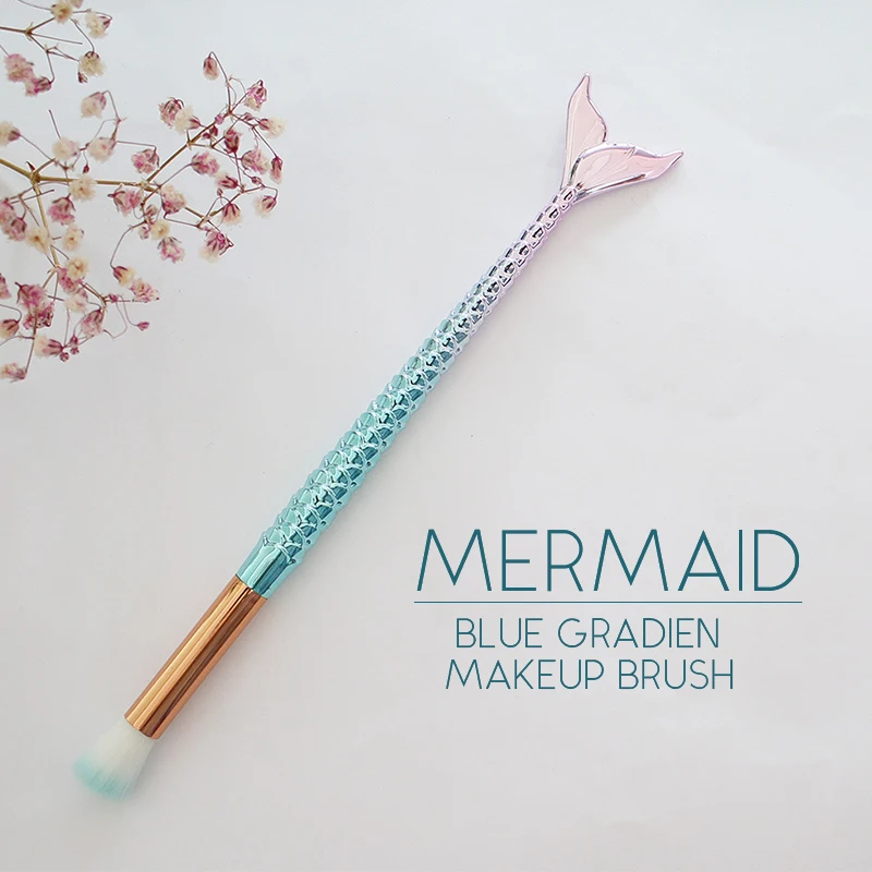 

1pc Blue Gradient Mermaid Makeup Brush Eyebrow Nasal Shadow Brush Fish Tail Makeup Brush Professional Beauty Cosmetic Tool