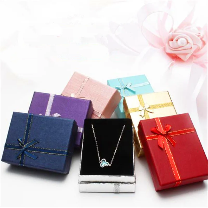 

9*7*3cm Shiny Jewelry Box Necklaces Earrings Bracelets Boxes Classic Bowknot Gift Display Packing Wholesale