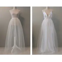 Белый Тюль съемной Overskirt индивидуальный заказ 2 слоя Тюлевая юбка-пачка Сексуальная See Through Шикарные Длинные Макси юбка плюс Размеры