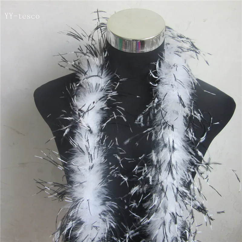 

20 Meter White and black ostrich feather boa skirt Costumes Trim for Party/Costume/Shawl/Craft feather Boa wedding decorations