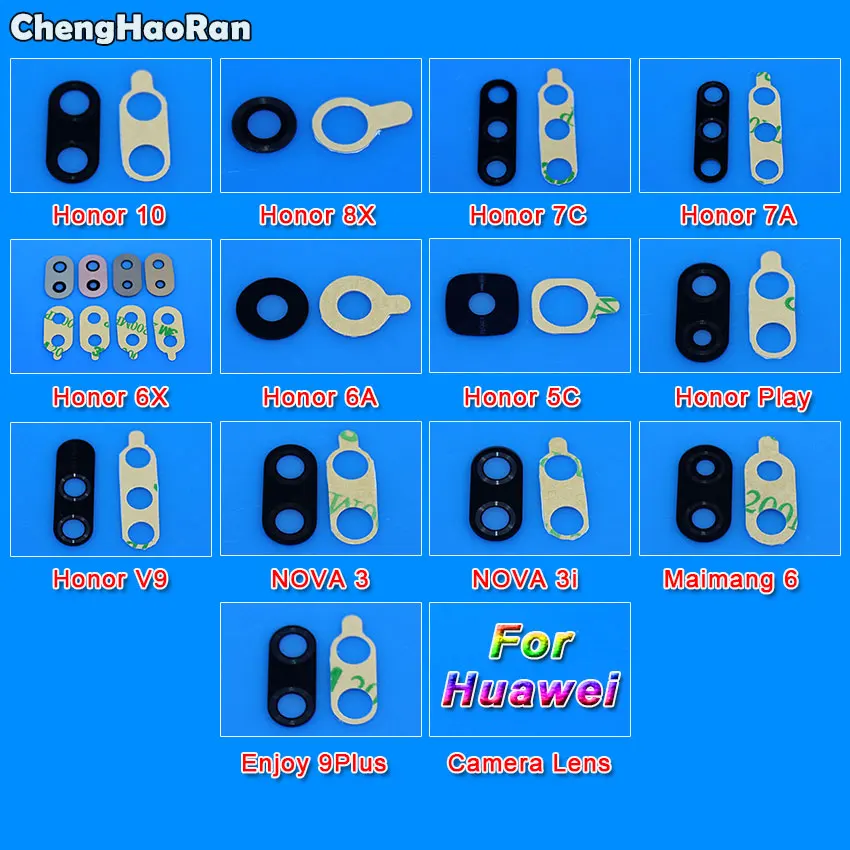 

ChengHaoRan For Huawei Honor 10 8X 7C 7A 6X 6A 5C V9 Play NOVA 3 3i Maimang 6 Rear Back Camera Glass Lens with Adhesive Sticker