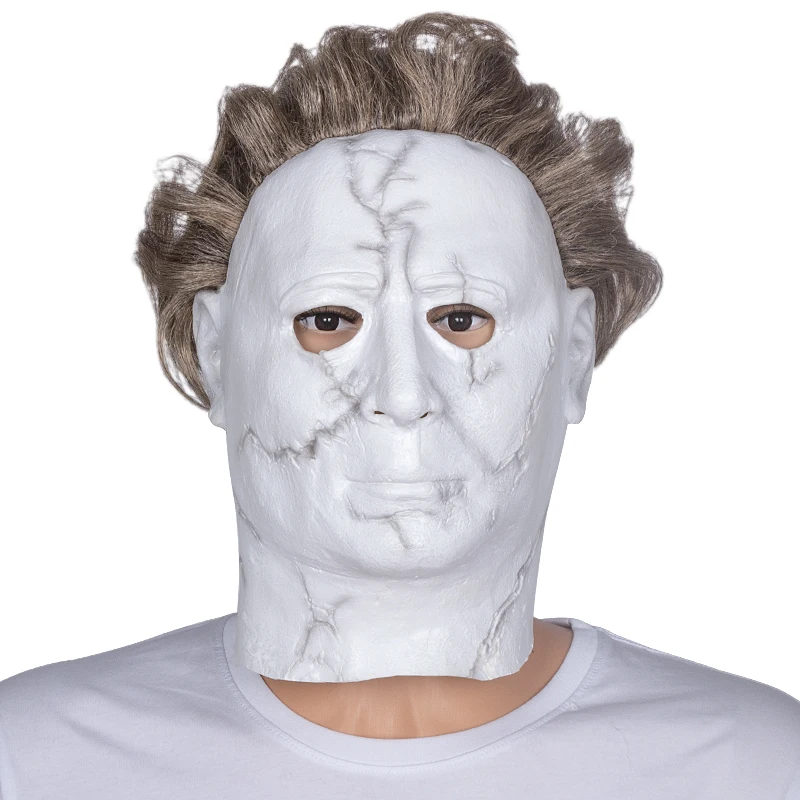 

Brand New Adult Latex Full Head Mask Deluxe Official Halloween 2 White Michael Myers Mask Free Shipping