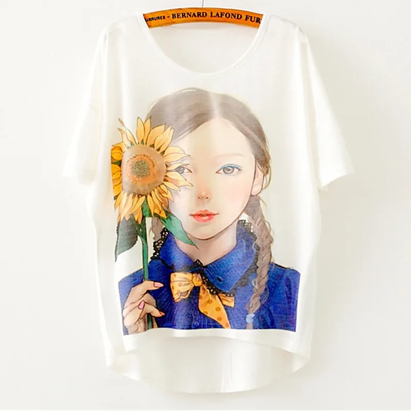 2019 Nejprodávanější velké dívky Dámské oblečení Léto Neformální Krátký rukáv Velké Volné velikosti Trička Topy Tisk Bavlněné tričko pro ženy