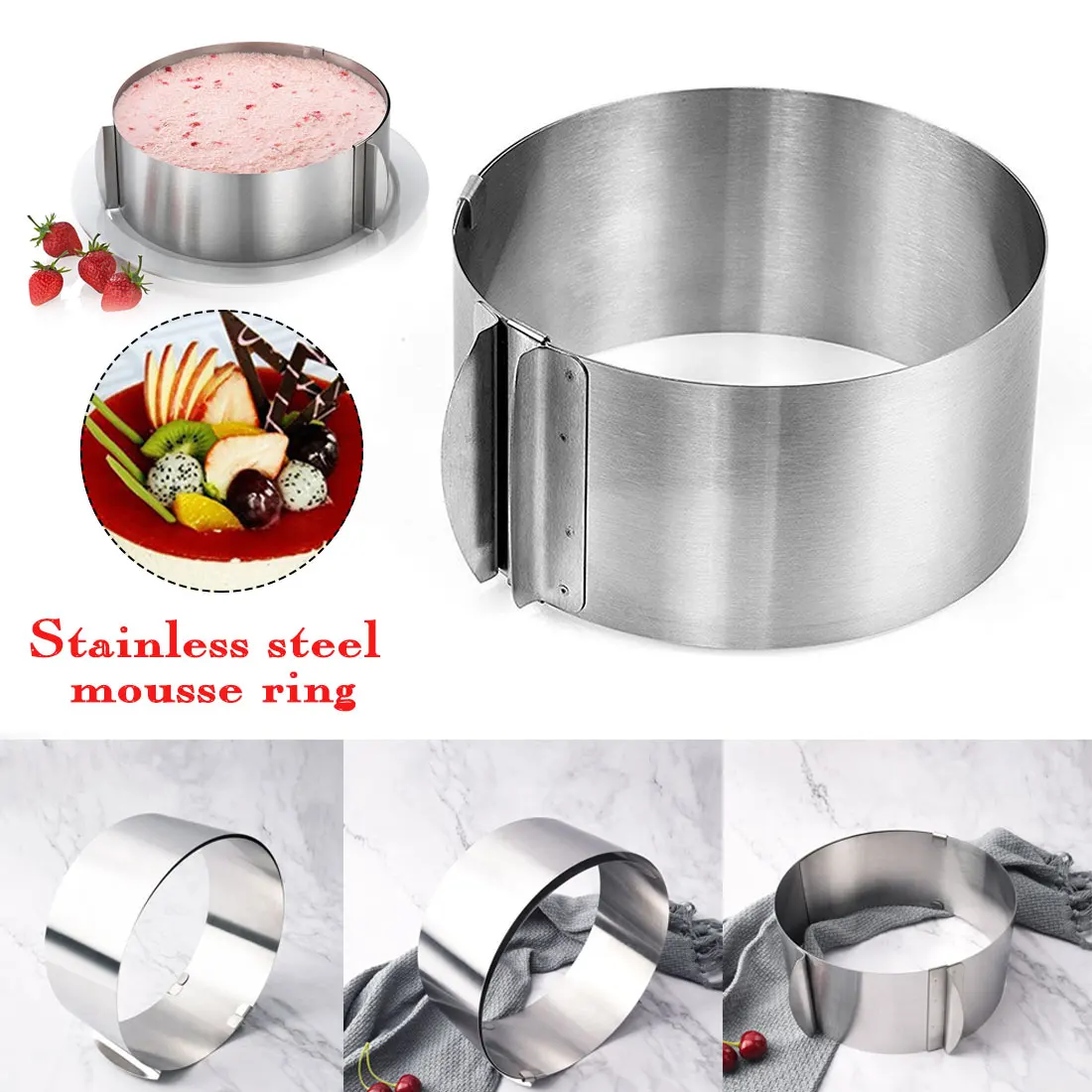 

16-30cm Adjustable Cake Layered Slicer Stainless Steel Retractable Circular Mousse Ring Cut Tool Round Cake Cutter