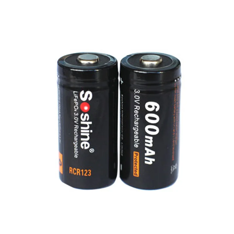 2 шт Soshine 16340 RCR123 LiFePO4 батарея 3V 600mAh перезаряжаемые защищенные батареи с батарейным блоком