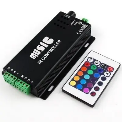 Звуковая активация RGB светодиодный музыкальный контроллер 144 Вт 2 порта выход для RGB изменение цвета светодиодный полосы с пультом дистанционного управления