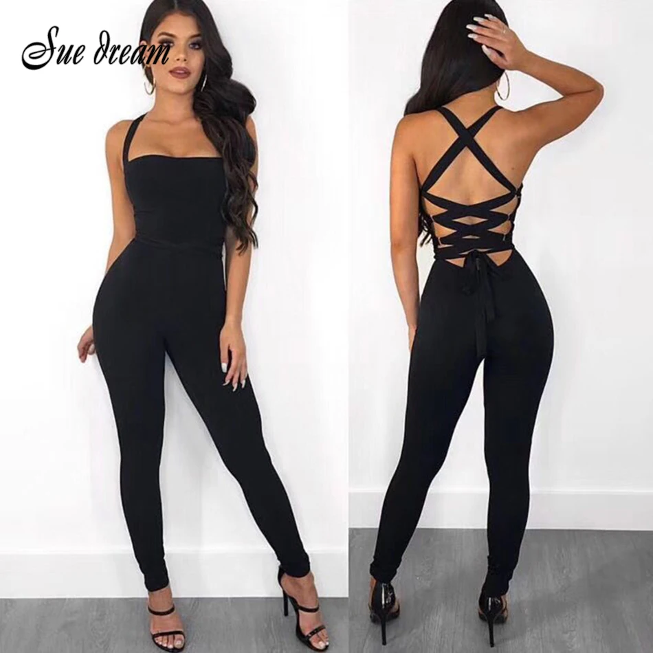 

SUE DREAM2018 new high quality black back open bandage jumpsuit wholesale direct sales