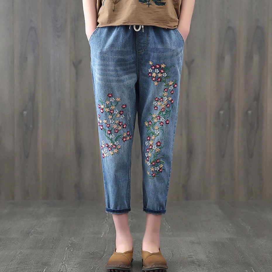 Women Denim Harem Pants Bottom Jeans Trousers Loose Embroidery Fashion ...