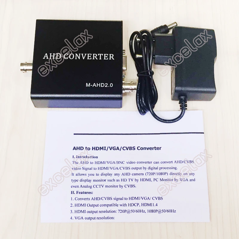 720P 1080P HD AHD to VGA CVBS Analog HDMI-compatible Audio Video Output Signal Converter Including Power Adapter for CCTV Camera