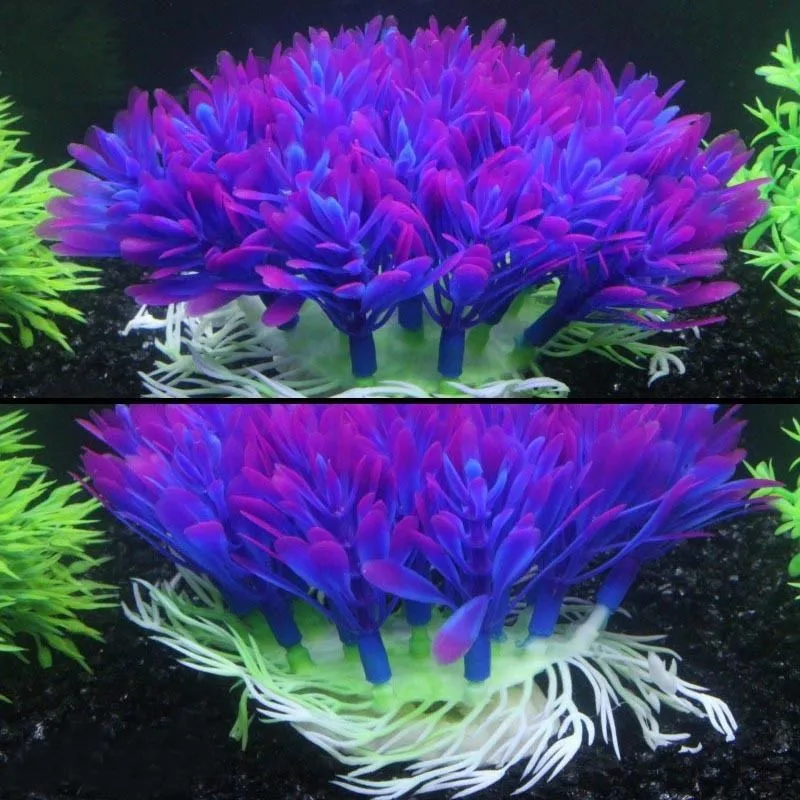 2 комплекта, искусственное фиолетовое растение, пластиковая трава для подводной воды, для аквариума, украшения для аквариума, милый цветок, газон, год