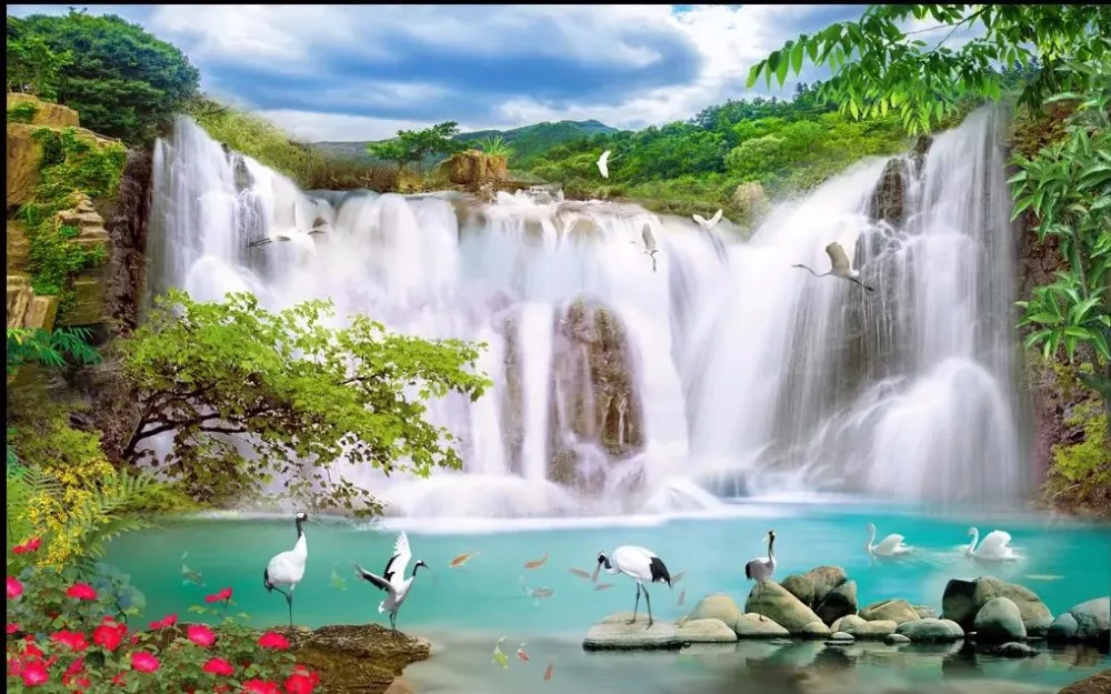 Современные обои водопад пейзаж для гостиной HD природа 3D живопись Papel де Parede |