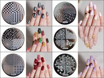 

hehe1-12 Round Nail Stamping Plate Flower Space Sports Soda Animal Design Manicure Nail Art Image Plate Patterns