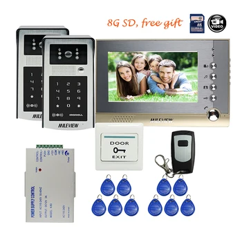 

Free Shipping 7" Record Monitor Video Door Phone Intercom System + 2 Waterproof Metal RFID Code Keypad Doorbell Camera + 8G SD