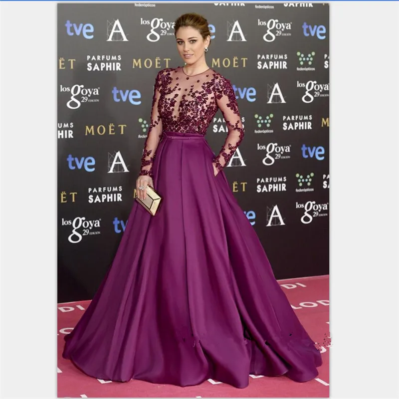 

Sheer Lace Crystal Beaded Red Carpet Celebrity Dresses 2016 Hot Burgandy Floor Length Long Evening Dress Sexy Robe De Soiree