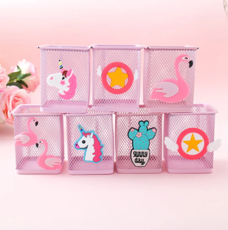 

Kawaii Pink Unicorn Cactus Flamingo Square Stationery Storage Box Manage Case Pencil Pen Holder Stand Student Stationery