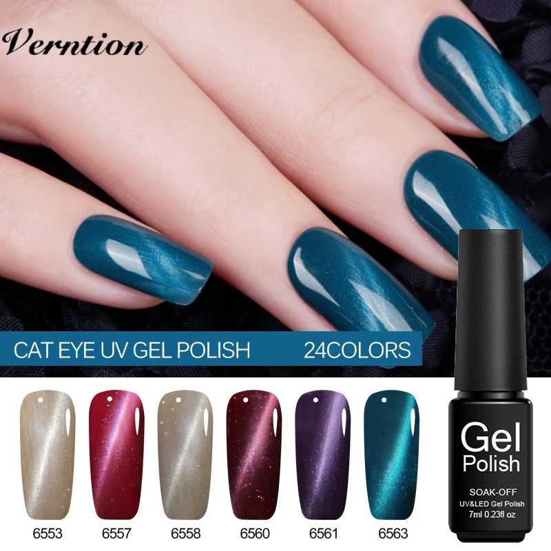 

Verntion Glitter Magnetic Cat Eye Gel Nail Polish Semi Permanent Uv Nail Art Gel Lacquer Soak Off Gel Polish French Manicure Set