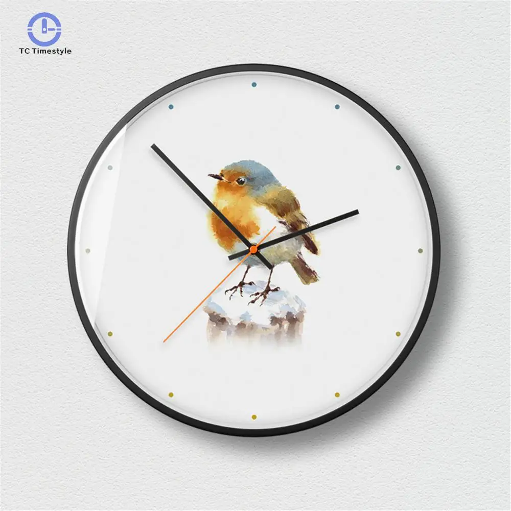 

Metal Frame Mute Wall Clocks For Home Decor Modern Bird Pattern Wall Clock Advanced Vogue Artistic Exquisite Watches