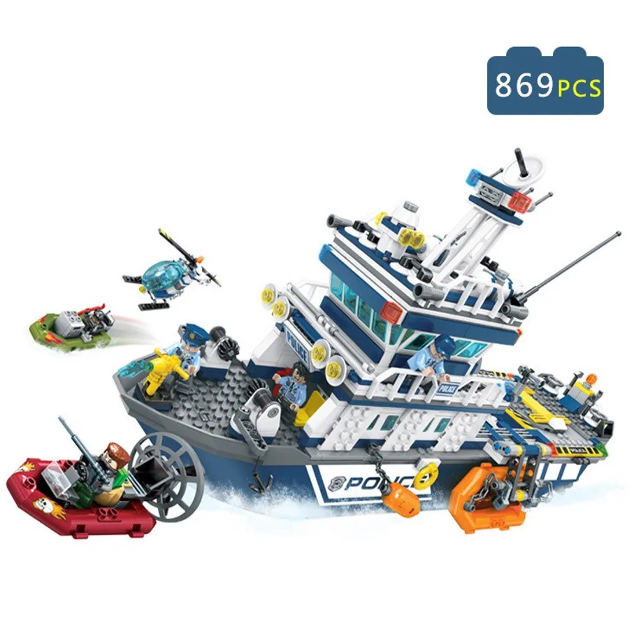 

869PCS Military Series Patrol Boat Helicopter Assemble Building Blocks Educational Toys for children