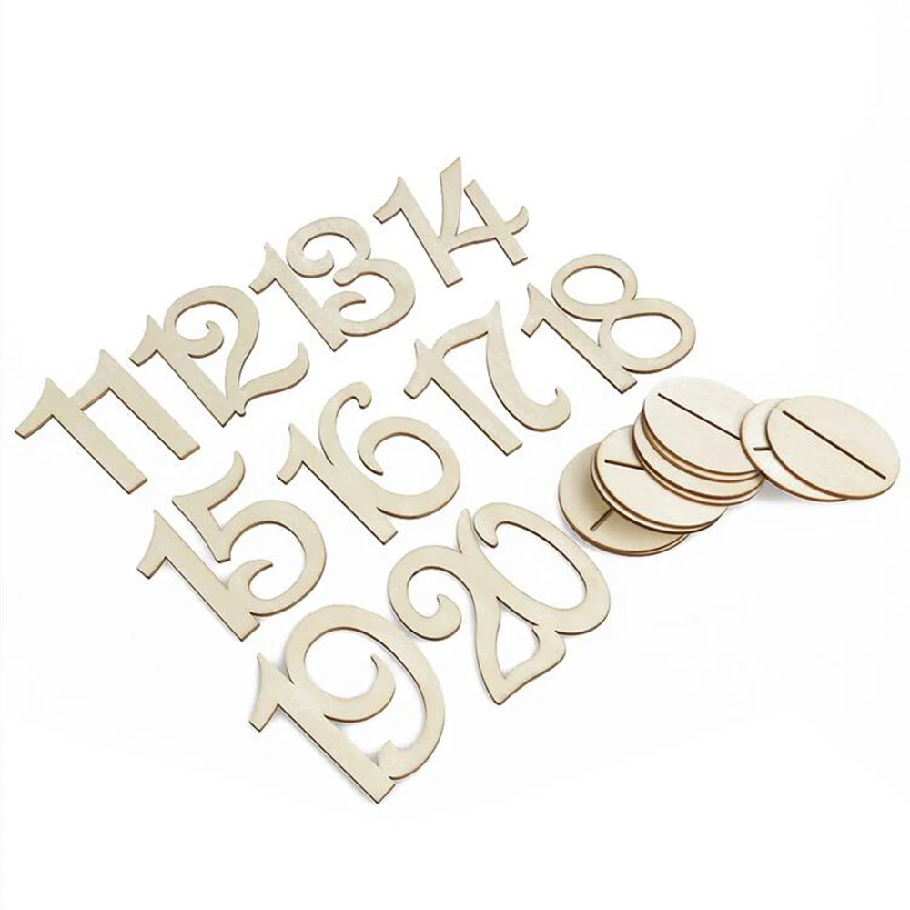 1-10//11-20 Wooden Set Table Numbers With Base Gifts Wedding Birthday Party Decor