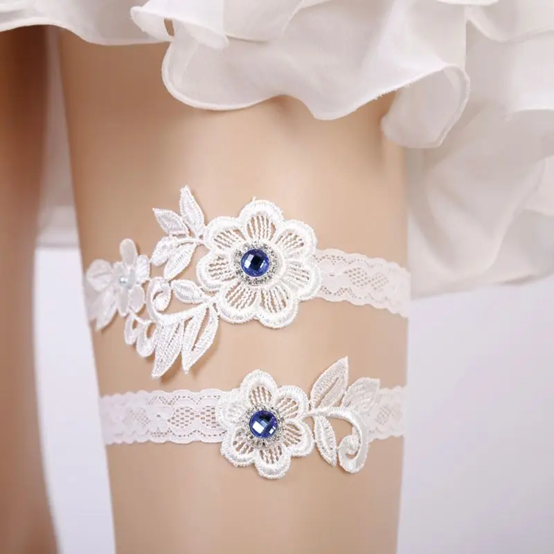 Свадебные Подвязки синий горный хрусталь белый Вышивка цветочные сексуальные подвязки для женщин/невесты кольцо на бедро Свадебные Подвязки