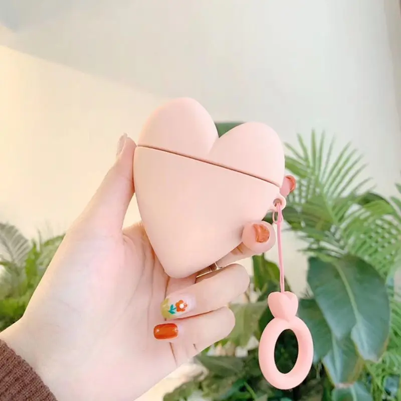 

Cute Love Heart Pattern Soft Silicone Protective Cover Shockproof Case Skin Shell With Lanyard for Airpods 1/2 Charging Box