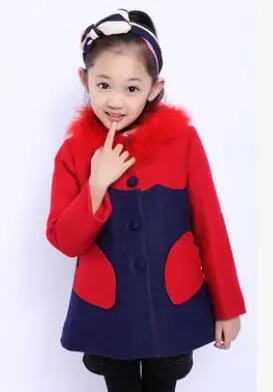 Милая зимняя куртка для девочек, со съемным искусственным мехом, с круглым вырезом, с воротником, Abrigo Lana Nina, утепленное шерстяное пальто для девочек, детская верхняя одежда - Цвет: red