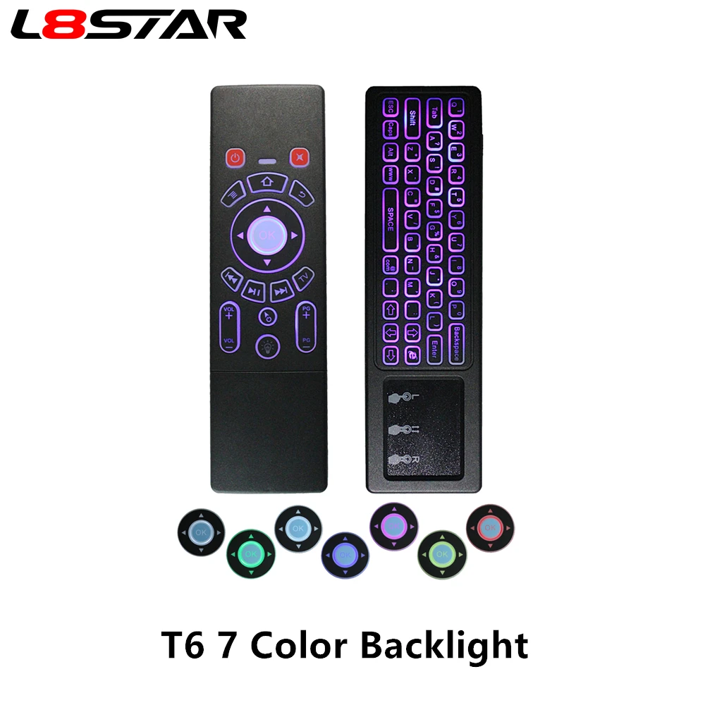 2,4G Беспроводная мини-клавиатура Fly Air mouse T6 Plus, 7 цветов, mx3, сенсорная панель с подсветкой, ИК-пульт дистанционного управления для Android tv Box - Color: T6 7 Color Backlit