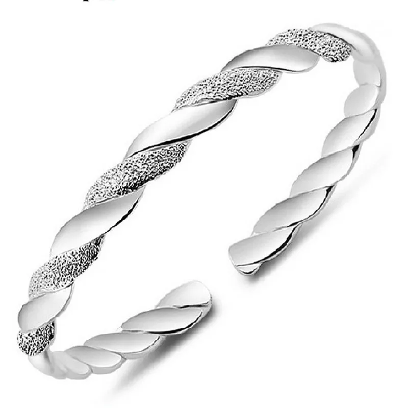 

LUKENI Trendy 925 Silver Women Bangles Jewelry Fashion Twist Stripe Female Bangles For Girl Party Accessories Hot Christmas Gift