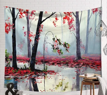 

CAMMITEVER Decorative Wall Hanging Tapestry Decor Polyester Curtain Table Cover Home Picnic Usage Fog Forest Grass Bamboo Lake