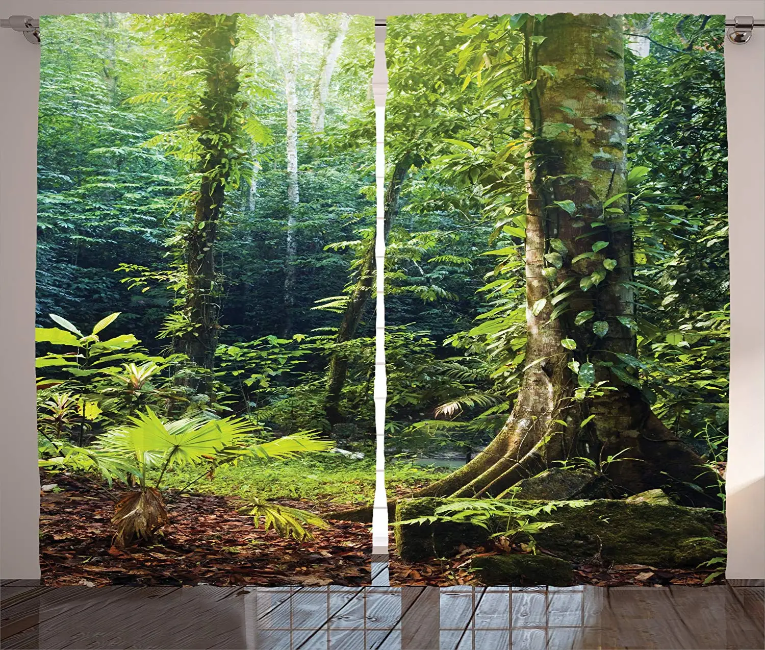 

Classroom Decorations Rain Forest Curtains Morning Sunbeams Through Wild Ivy on Trees Tranquility in Nature Living Room Bedroom