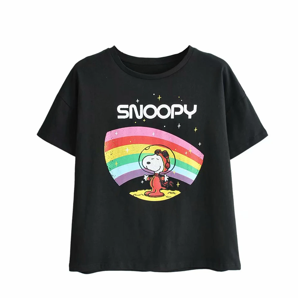 2019 الصيف المرأة Harajuku عارضة تي شيرت المحملة قمم الأزياء طباعة س الرقبة قصيرة الأكمام القطن الإناث الأسود التي شيرت أعلى الملابس