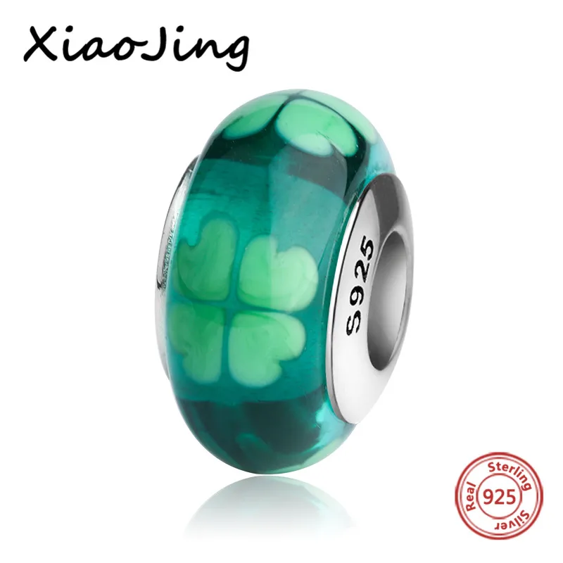 New design green four leaf clover Murano glass beads diy charms 925 sterling silver fit authentic pandora bracelet jewelry gifts